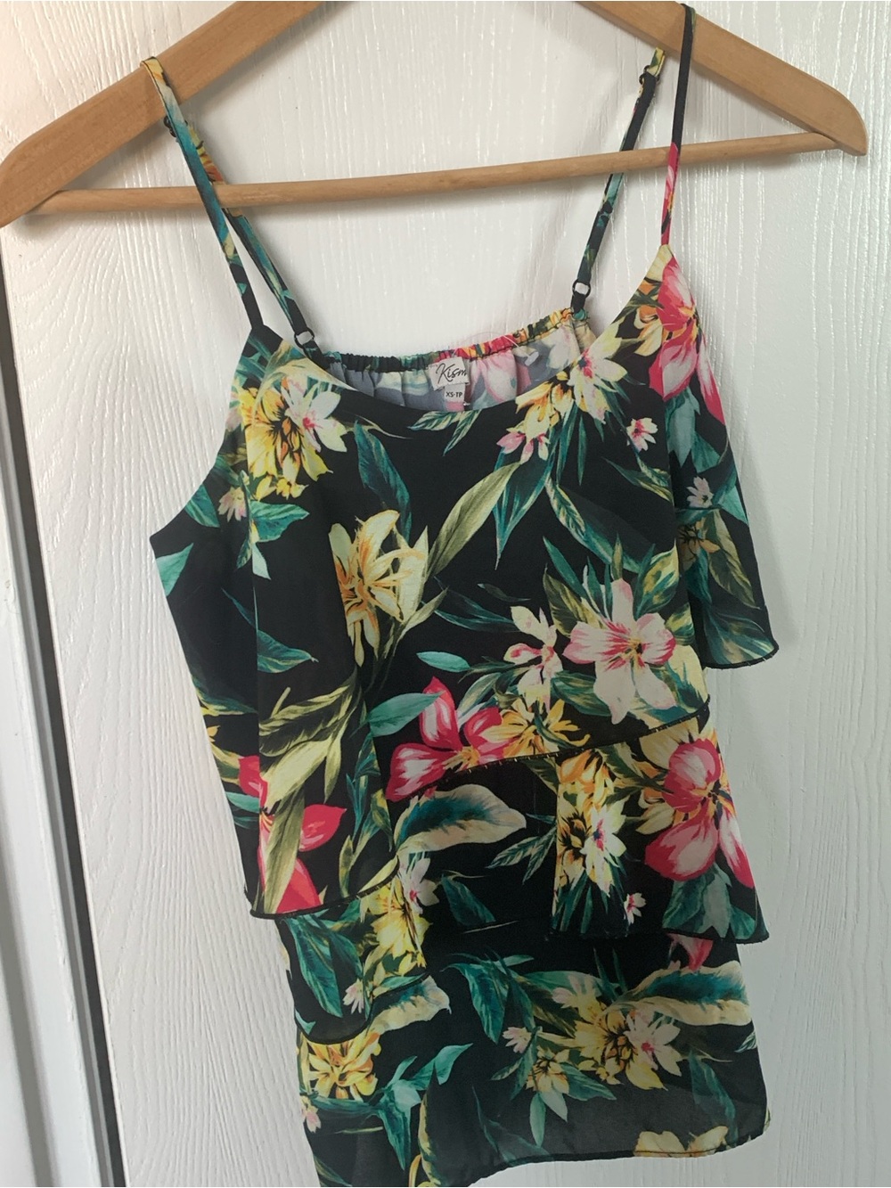 Floral Ruffle Cami Tank - Pink, Yellow & Green